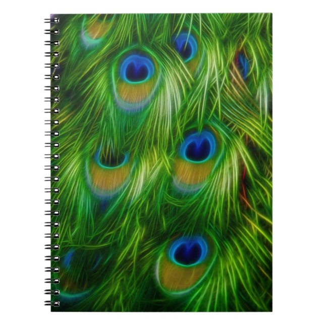 Caderno Espiral Impressão da pena do pavão (Frente)
