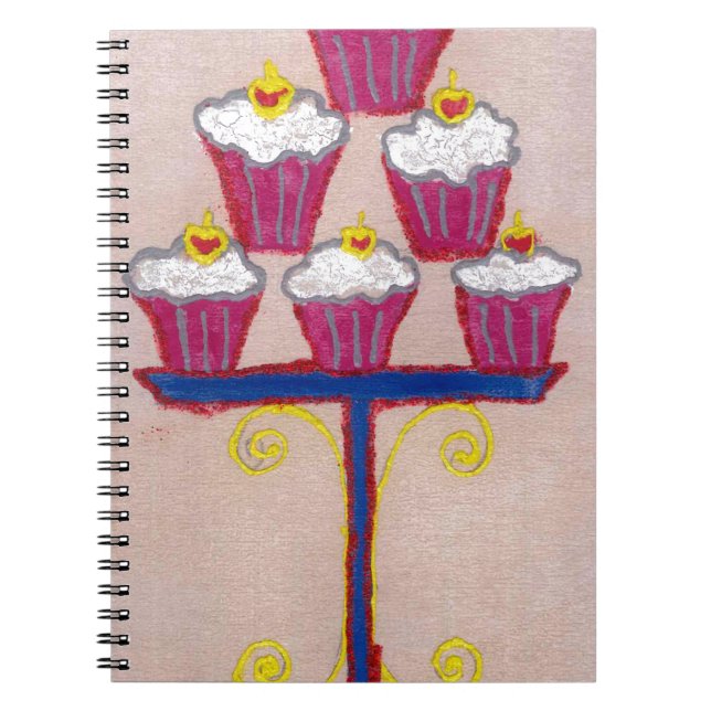 Caderno Espiral Impressão de Arte cupcake com Cereja e Fundo Rosa (Frente)