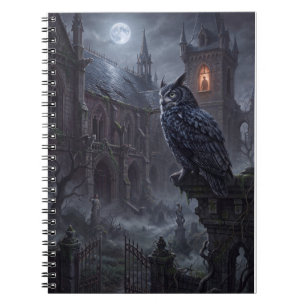 Caderno Espiral Impressão de Arte da Coruja Gótica Noite Escura