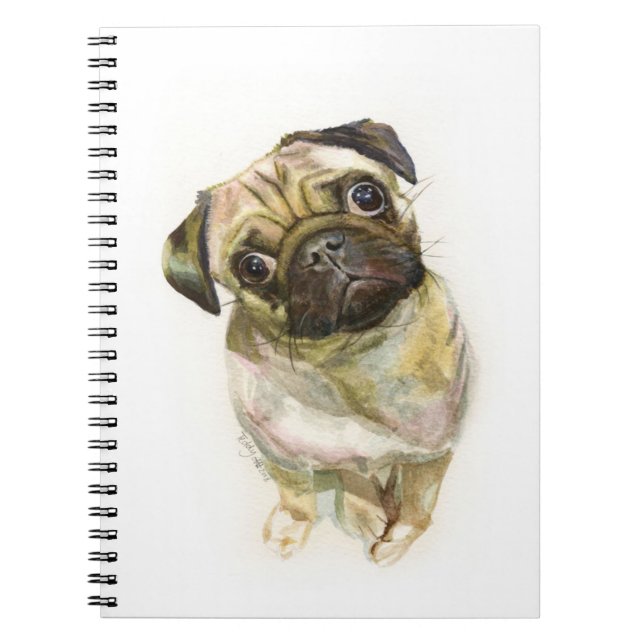 Caderno Espiral Impressão de Arte de Cara Pug| Cachorro de Pug (Frente)