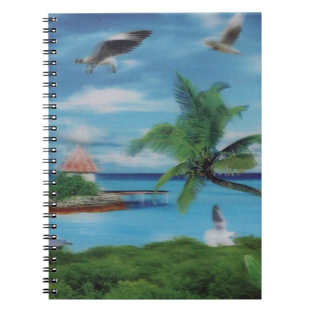 Caderno Espiral Impressão de Arte de Cena de Praia Tropical (Frente)