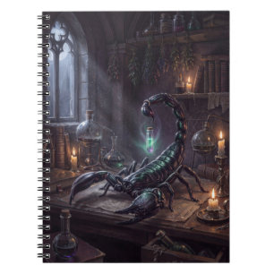 Caderno Espiral Impressão de Arte de Escorpião Gótico Dark Alchemy