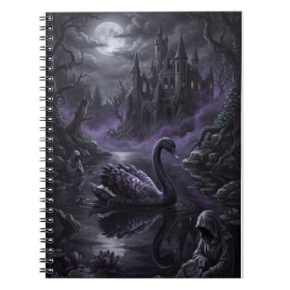 Caderno Espiral Impressão de Arte do Lago Escuro Cisne Preto Gótic