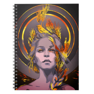 Caderno Espiral Impressão de Arte Elegante com Trigo e Pássaro Our