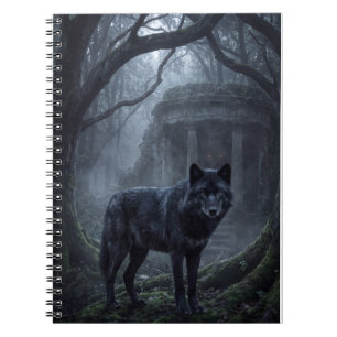 Caderno Espiral Impressão de Arte Floresta Escura Lobo Gótico