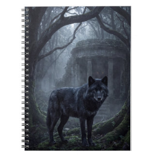 Caderno Espiral Impressão de Arte Floresta Escura Lobo Gótico
