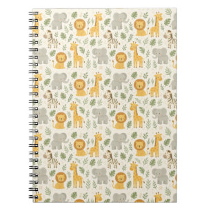 Caderno Espiral impressão de berçário de animais da savana