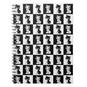 Caderno Espiral Impressão de Bloco de Monograma Branco Preto