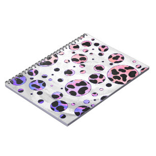 Caderno Espiral Impressão de Bolinhas daltônica a preto e rosa