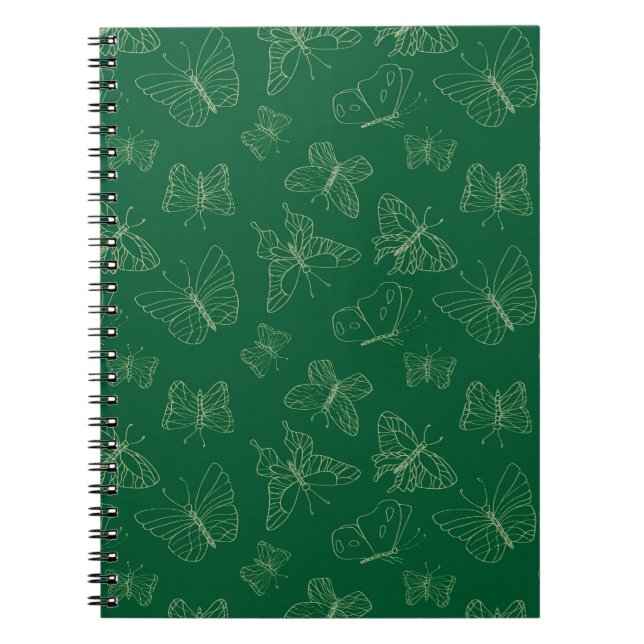 Caderno Espiral Impressão de Borboleta Verde Escura, Natureza Insp (Frente)