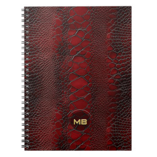 Caderno Espiral Impressão de Couro de Snakeskin Vermelho, em Monog