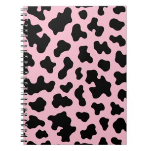 Caderno Espiral Impressão de Couro Vaca Preto e Rosa