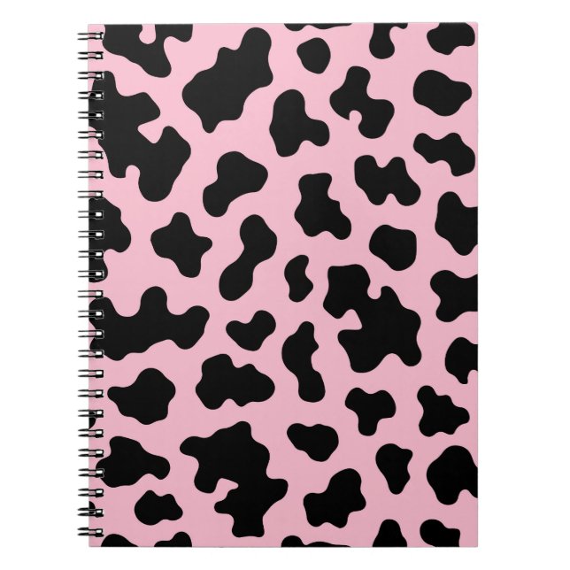 Caderno Espiral Impressão de Couro Vaca Preto e Rosa (Frente)