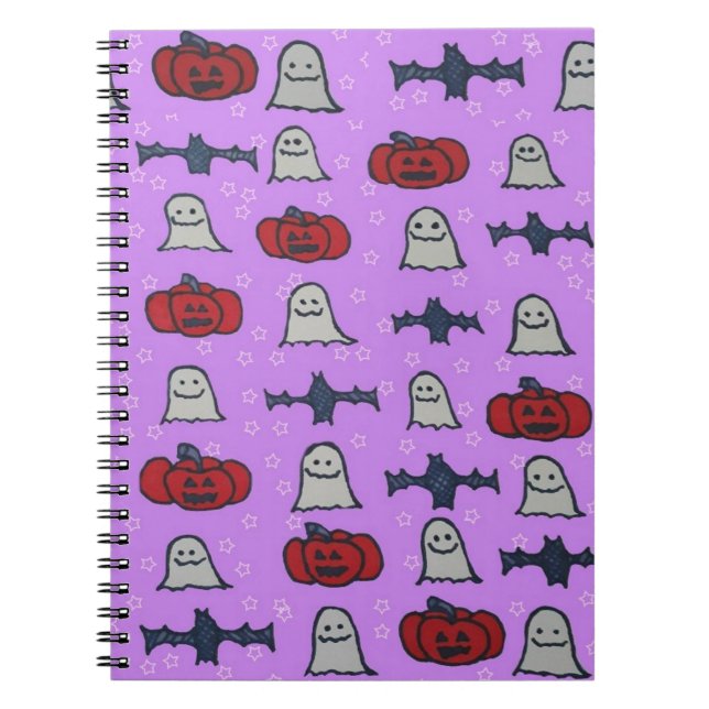 Caderno Espiral Impressão de Diversão do Halloween Roxo (Frente)