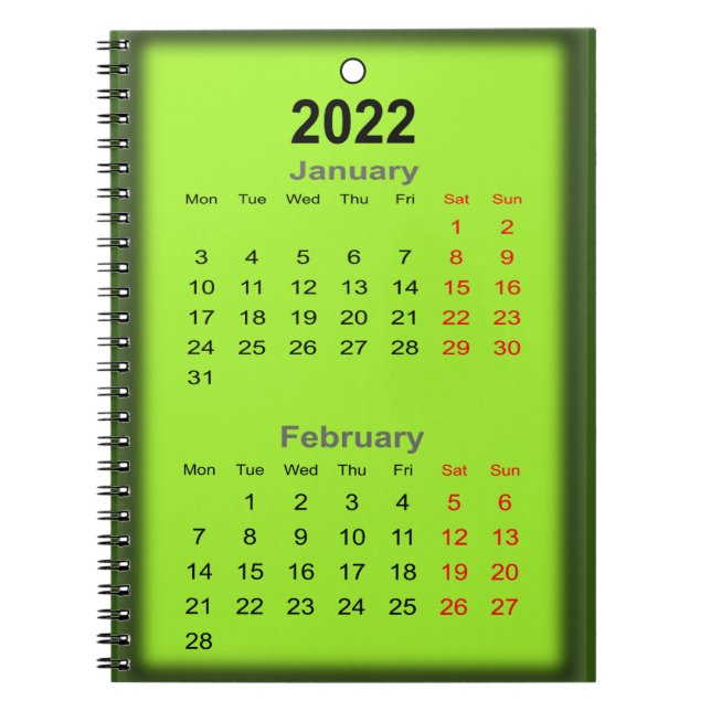 Caderno Espiral impressão de fevereiro do Calendário de 2022 em... (Frente)