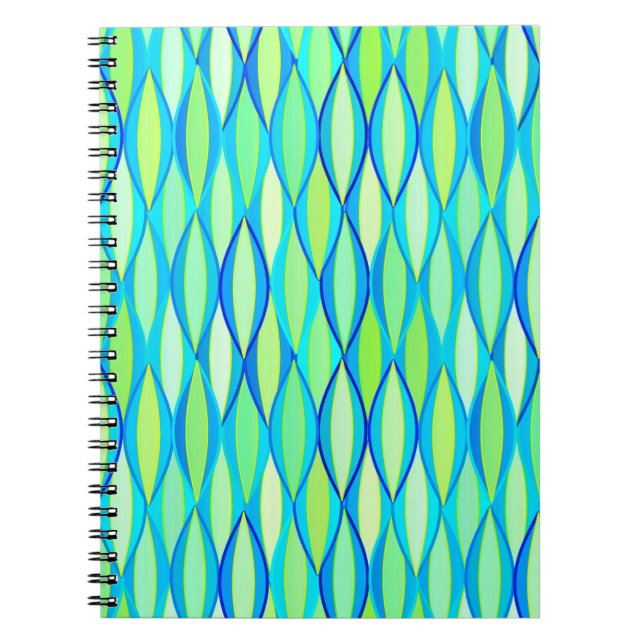 Caderno Espiral Impressão de Fita do Século médio - Turquesa e lim (Frente)