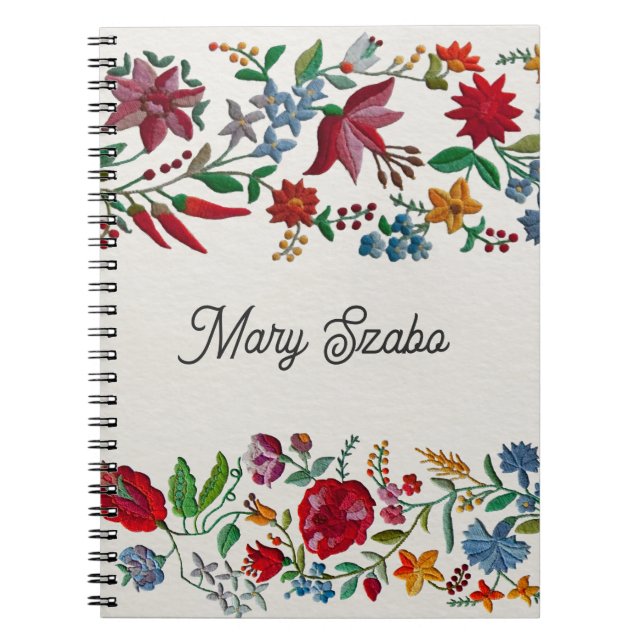 Caderno Espiral Impressão de Flor de Bordados Kalocsa (Frente)