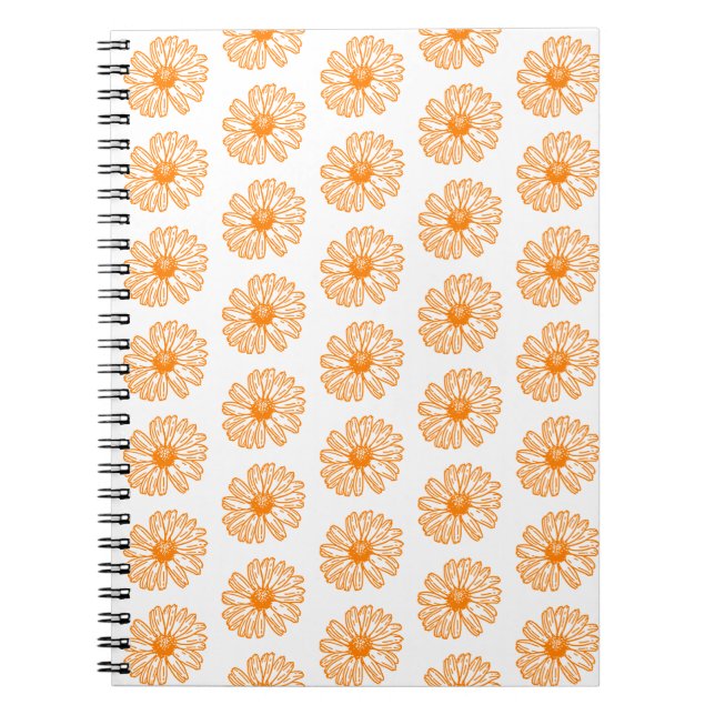 Caderno Espiral Impressão de Flor Laranja Daisy, Padrão Floral Vin (Frente)