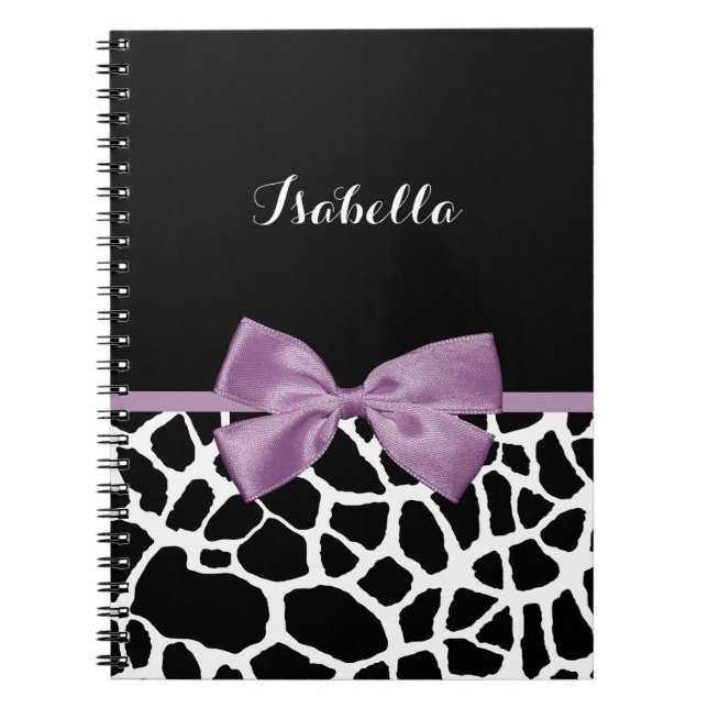 Caderno Espiral Impressão De Girafa Com Arco Lavanda Roxo Com Nome (Frente)