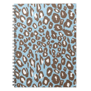 Caderno Espiral Impressão de leopardo azul e branco