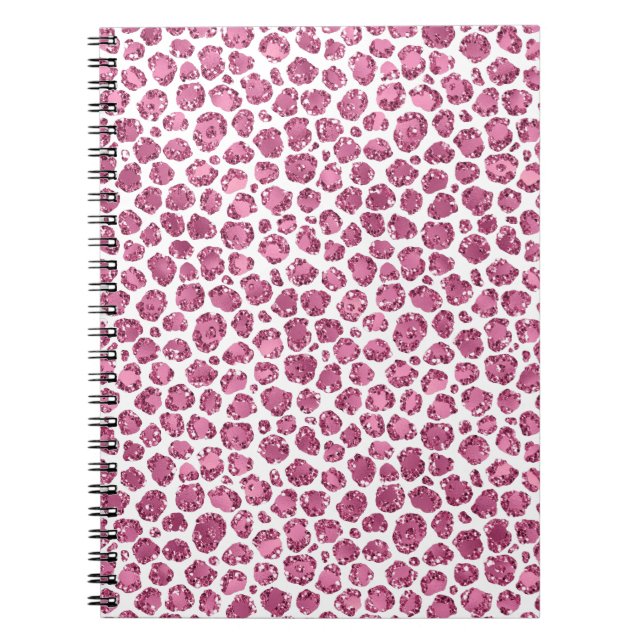 Caderno Espiral Impressão de Leopardo com Glama Branco Rosa-Rosa (Frente)