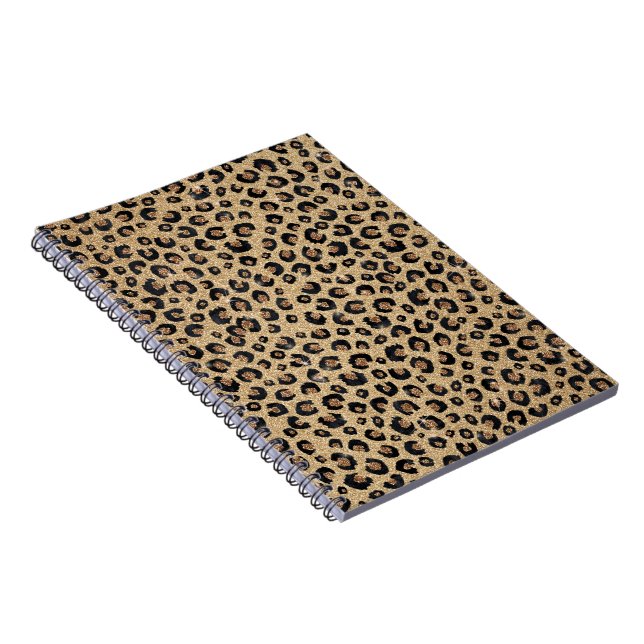 Caderno Espiral Impressão de Leopardo Negro brilhante Dourado Eleg (Lado Direito)