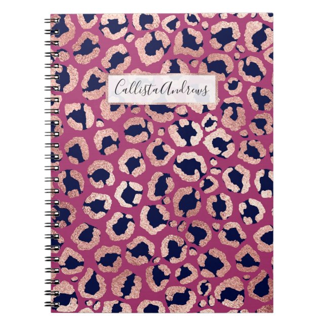 Caderno Espiral Impressão de Leopardo Roxo, Marinho Dourado, Girn  (Frente)