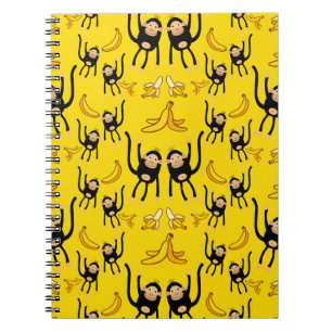 Caderno Espiral Impressão de Macaco Fofo e Banana