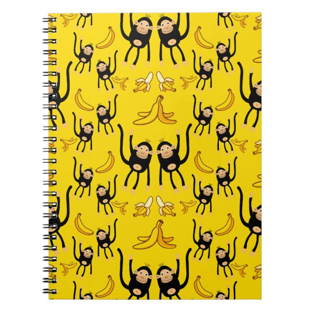 Caderno Espiral Impressão de Macaco Fofo e Banana (Frente)