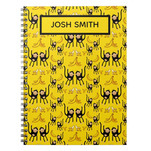 Caderno Espiral Impressão de Macaco Fofo e Banana (Frente)