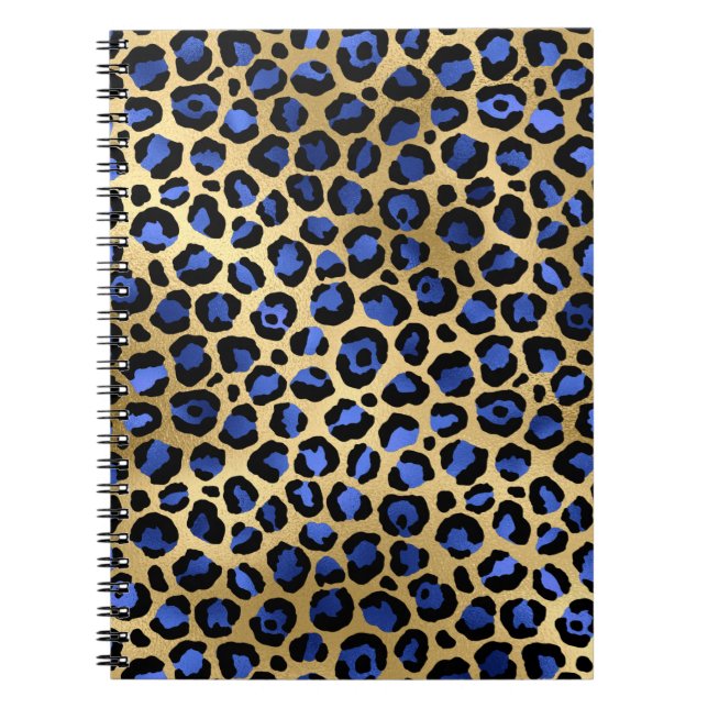 Caderno Espiral Impressão de Manchas Leopardo Azuis Douradas e Rea (Frente)