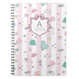 Caderno Espiral Impressão de Monograma Préppy de Pickleball Rosa