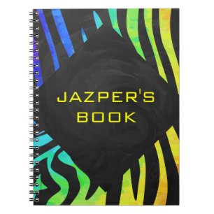 Caderno Espiral Impressão de Monograma Zebra Negra e Arco-Íris