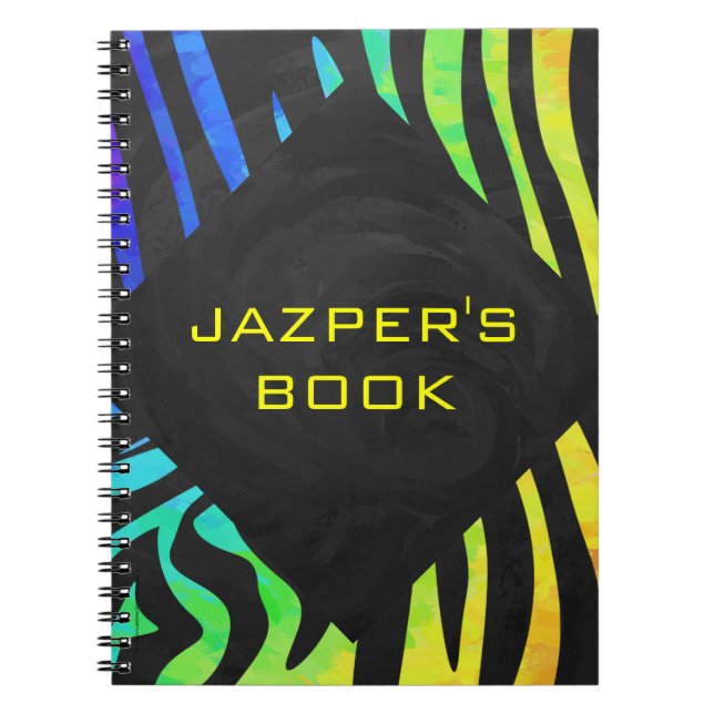 Caderno Espiral Impressão de Monograma Zebra Negra e Arco-Íris (Frente)