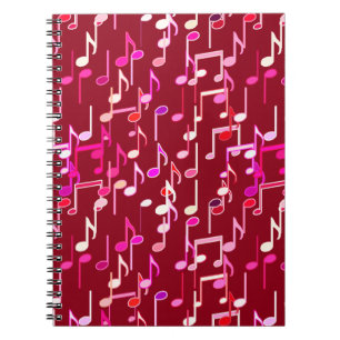 Caderno Espiral Impressão de Notas Musicais - Burgundy, multicama