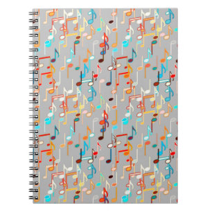 Caderno Espiral Impressão de Notas Musicais - Cinzas Médias, Múlti