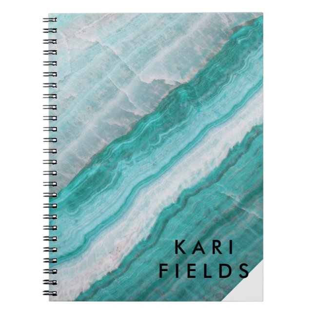 Caderno Espiral Impressão de Onda de Pedra Granita Turquesa (Frente)