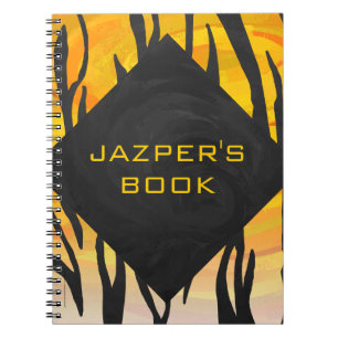 Caderno Espiral Impressão de Tigre Preto e Laranja