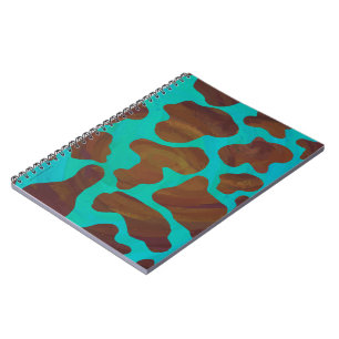 Caderno Espiral Impressão de Vaca Marrom e Teal