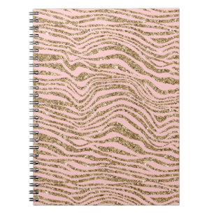 Caderno Espiral Impressão de Zebra Cinza Dourada Rosa