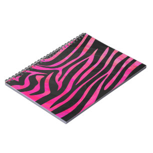 Caderno Espiral Impressão de zebra preto e rosa quente