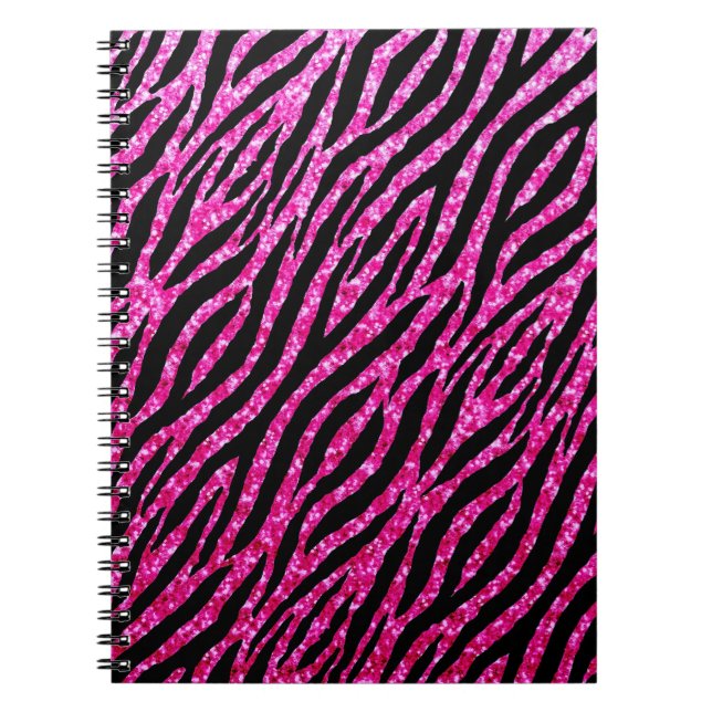 Caderno Espiral Impressão de Zebra Rosa Quente Trendente Glitz Gli (Frente)