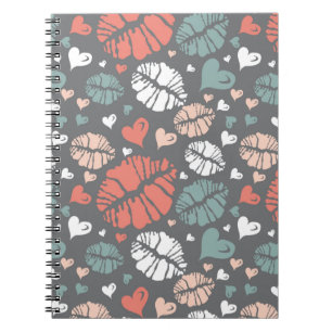 Caderno Espiral Impressão do beijo e teste padrão do coração