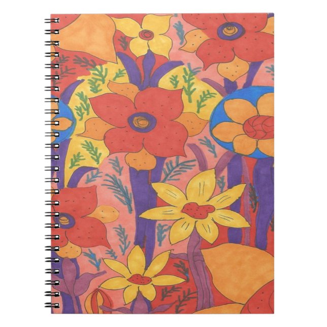 Caderno Espiral Impressão do Jardim Laranja Bold Bohemian (Frente)