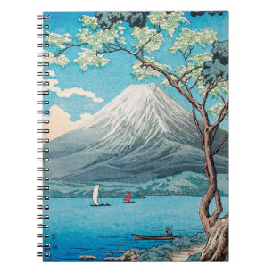 Caderno Espiral Impressão do Lago Fuji, Monte Azul, Pacífico