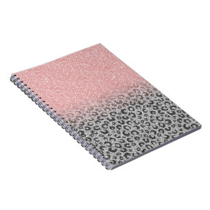Caderno Espiral Impressão do Leopard Glitter e Rosa Dourado Elega