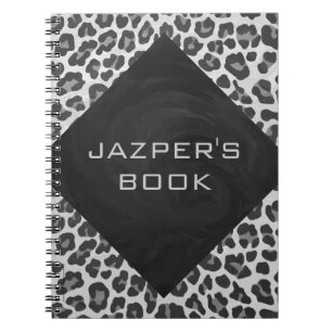 Caderno Espiral Impressão do Leopardo Branco e Preto