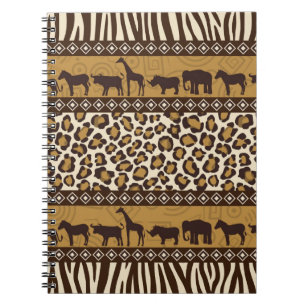 Caderno Espiral Impressão do leopardo e animais africanos