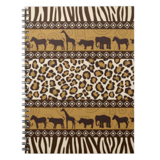 Caderno Espiral Impressão do leopardo e animais africanos