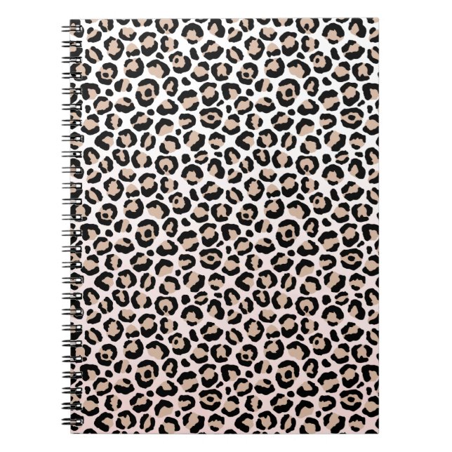 Caderno Espiral Impressão do Leopardo Preto-Cor-de-Rosa Esbranquiç (Frente)